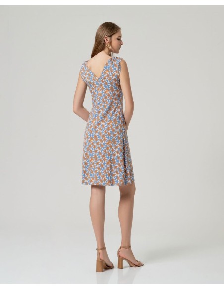 Vestido sin mangas con hombros fruncidos Azul Empolvado