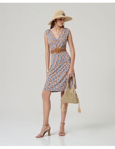 Vestido sin mangas con hombros fruncidos Azul Empolvado