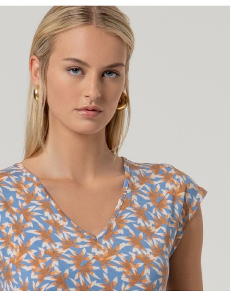 Camiseta sin mangas escote pico Azul Empolvado