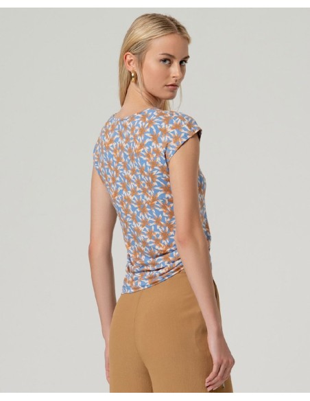 Camiseta sin mangas escote pico Azul Empolvado