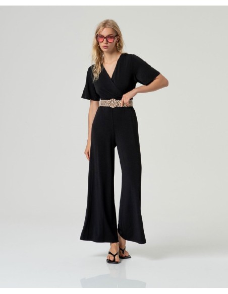 Mono con escote cruzado Negro