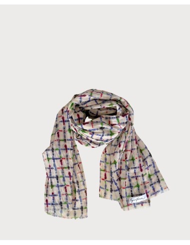 Pañuelo rectangular estampado con flecos cortos Azul Profundo