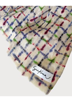 Pañuelo rectangular estampado con flecos cortos Azul Profundo 2