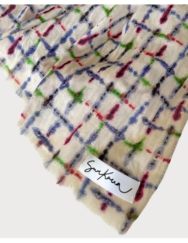 Pañuelo rectangular estampado con flecos cortos Azul Profundo