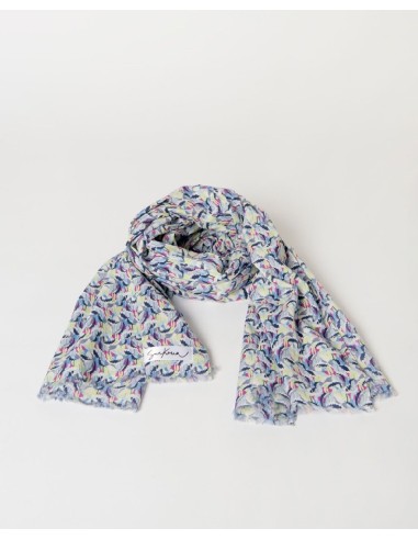 Pañuelo rectangular estampado con flecos cortos Azul