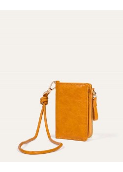 Cartera pequeña craquelada con cordón Ocre 2