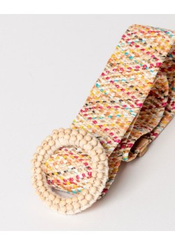 Cinturón de rafia elástica con hebilla redonda . 2