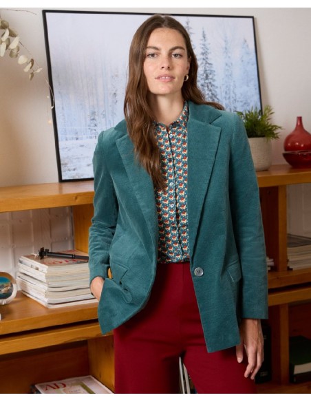 CHAQUETA DE DOBLE CRUCE CON FORRO ESTAMPADO.