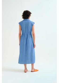 VESTIDO MIDI 100% ALGODÓN CHAMBRAY AZUL CLARO. 2