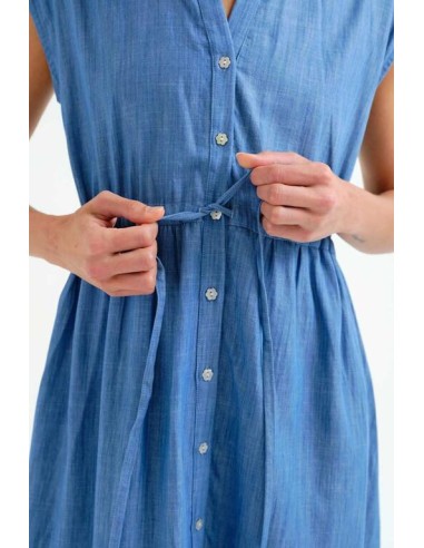 VESTIDO MIDI 100% ALGODÓN CHAMBRAY AZUL CLARO.
