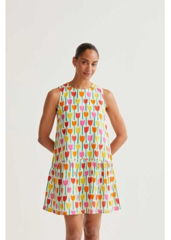 VESTIDO CORTO CON ESTAMPADO TULIPÁN.