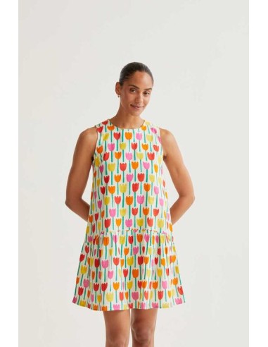 VESTIDO CORTO CON ESTAMPADO TULIPÁN.