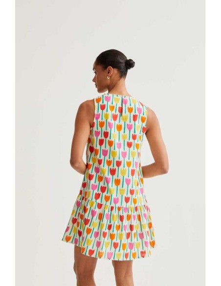 VESTIDO CORTO CON ESTAMPADO TULIPÁN.