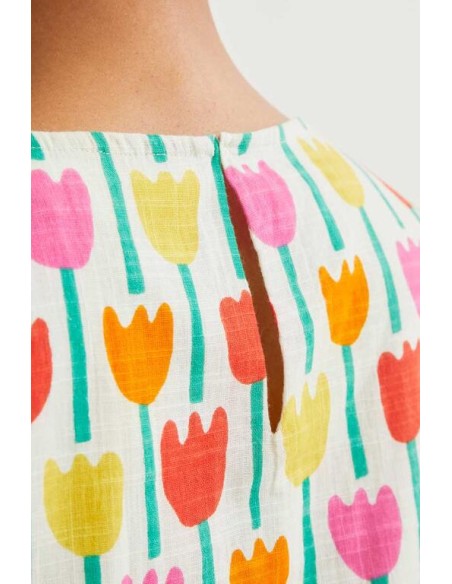 VESTIDO CORTO CON ESTAMPADO TULIPÁN.