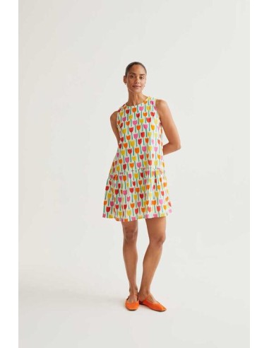 VESTIDO CORTO CON ESTAMPADO TULIPÁN.
