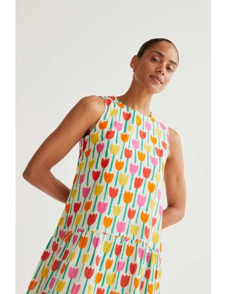 VESTIDO CORTO CON ESTAMPADO TULIPÁN.