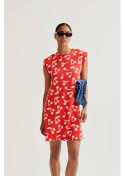 VESTIDO CORTO CON ESTAMPADO RED GUINDA.