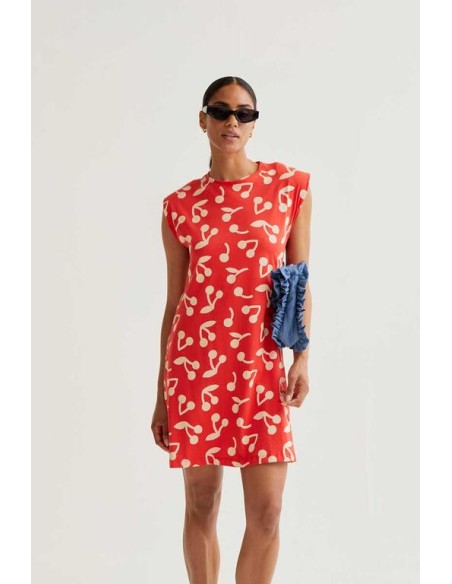 VESTIDO CORTO CON ESTAMPADO RED GUINDA.