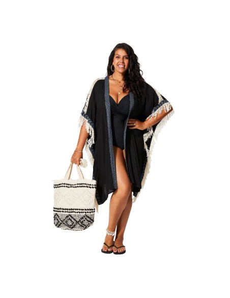 KIMONO LARGO MEDIO CON MANGA CORTA ESTILO PONCHO.