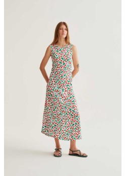 VESTIDO LARGO CON ESTAMPADO GUINDA.