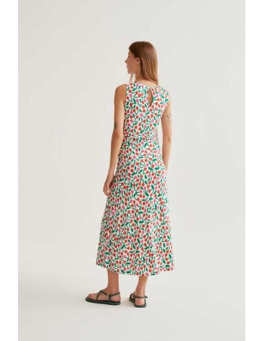 VESTIDO LARGO CON ESTAMPADO GUINDA.