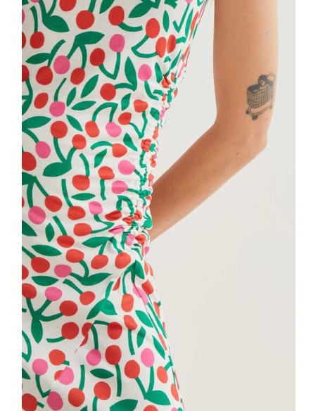 VESTIDO LARGO CON ESTAMPADO GUINDA.