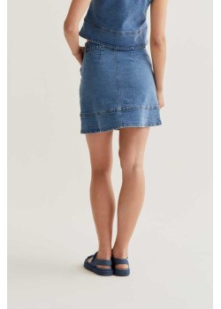 FALDA CORTA DENIM AZUL CON DETALLE DE VOLANTES. 2