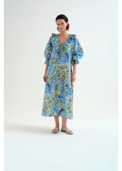 VESTIDO LARGO PLAYERO CON ESTAMPADO PARROT.