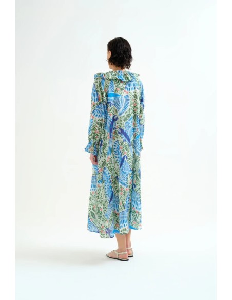 VESTIDO LARGO PLAYERO CON ESTAMPADO PARROT.