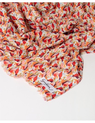 PAÑUELO RECTANGULAR ESTAMPADO CON FLECOS CORTOS.