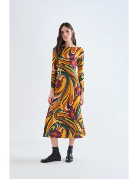VESTIDO MIDI CON ESTAMPADO RIVERA.