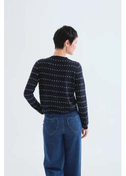 CHAQUETA DE PUNTO AZUL MARINO CON FLORES BORDADAS. 2
