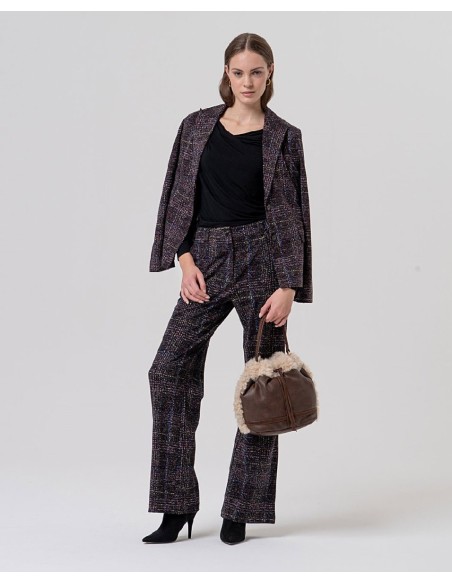 PANTALÓN RECTO EFECTO TWEED DE CUADROS.