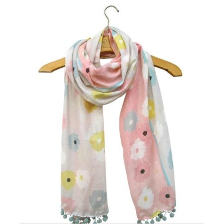 CRSCASTRPNK FOURLARD BLANCO-ROSA FLORES POMPONES