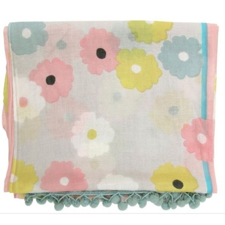 CRSCASTRPNK FOURLARD BLANCO-ROSA FLORES POMPONES